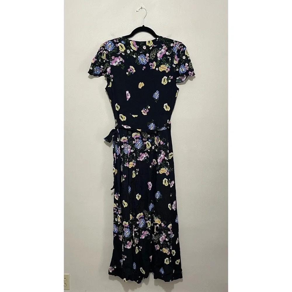 Free People Gorgeous Jess Wrap Dress Black Floral Maxi Short Sleeve Size S